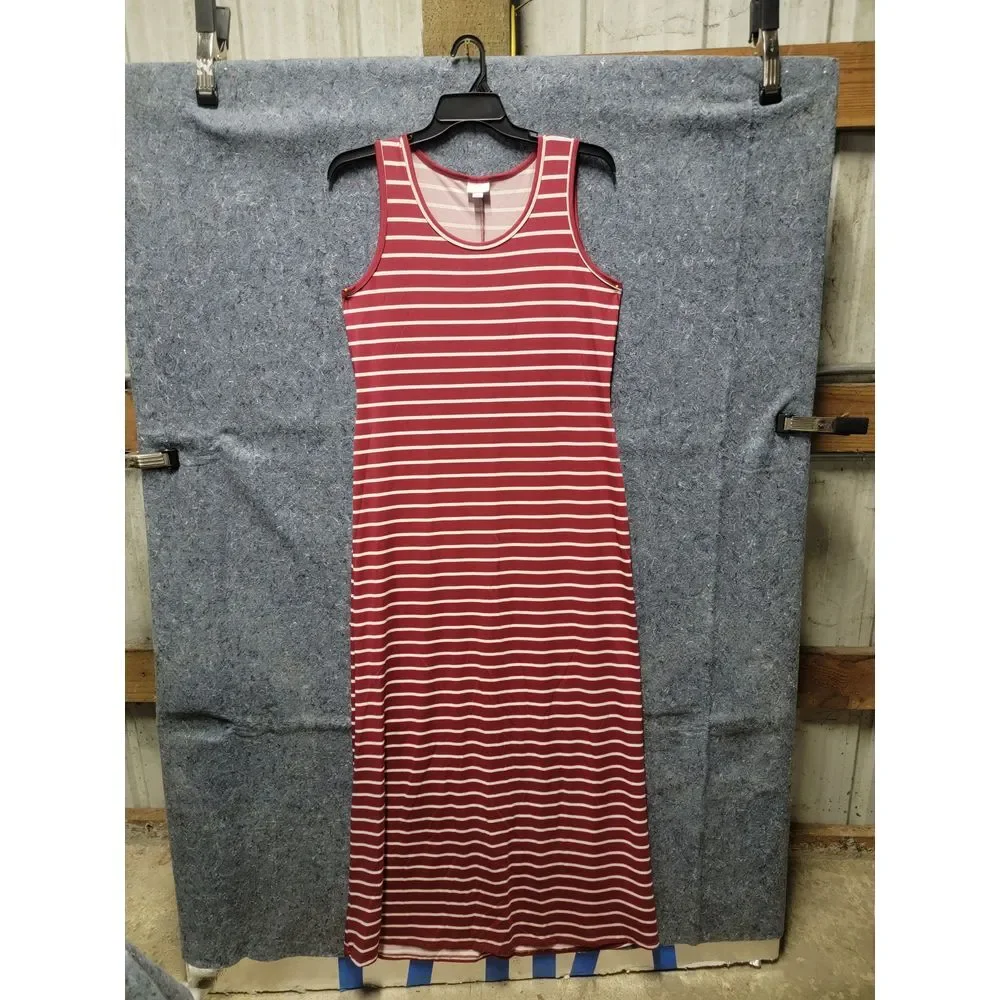 LuLaRoe Stripes Burnt Red Long Sleeveless Pullover Dress Size XL